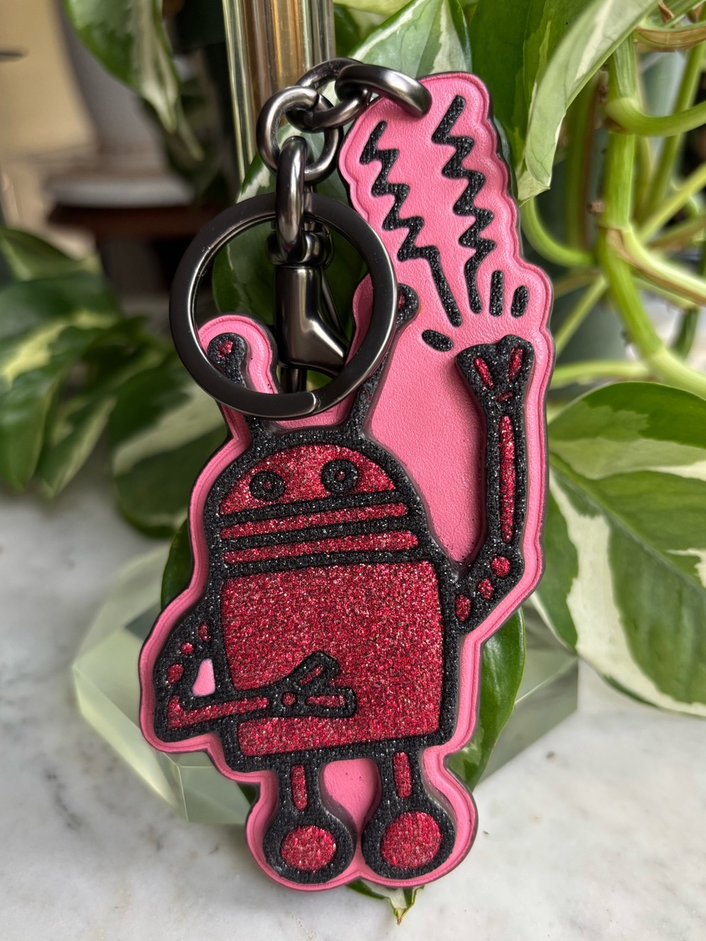 NWOT Coach X Keith Haring Red Glitter Robot Keyring & Bag Charm